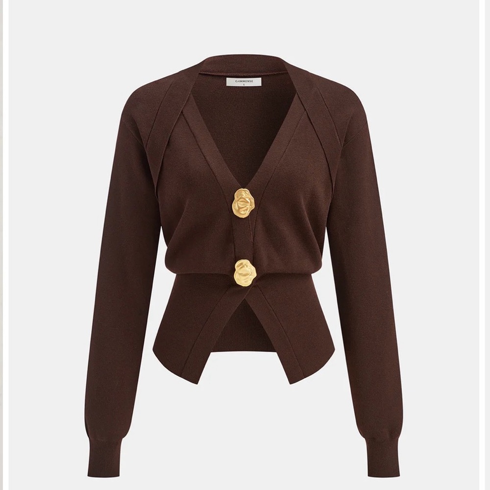 Metal Detail V-Neck Wool Blend Sweater